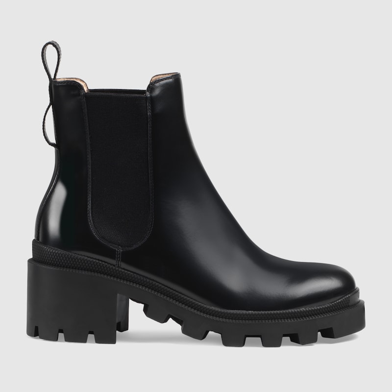 Black Leather Ankle Boot With Belt | GUCCI® US