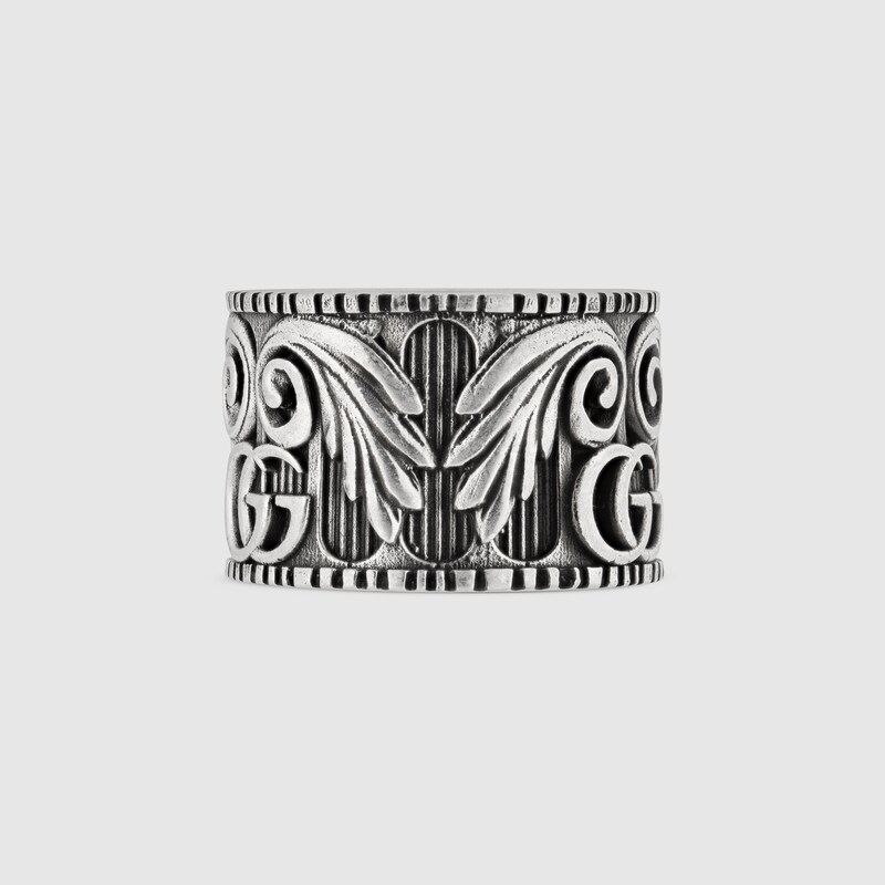 		Ring with Double G and leaf motif - Gucci Silver Rings 551895J84000811 Gucci Ring with Double G and leaf motif