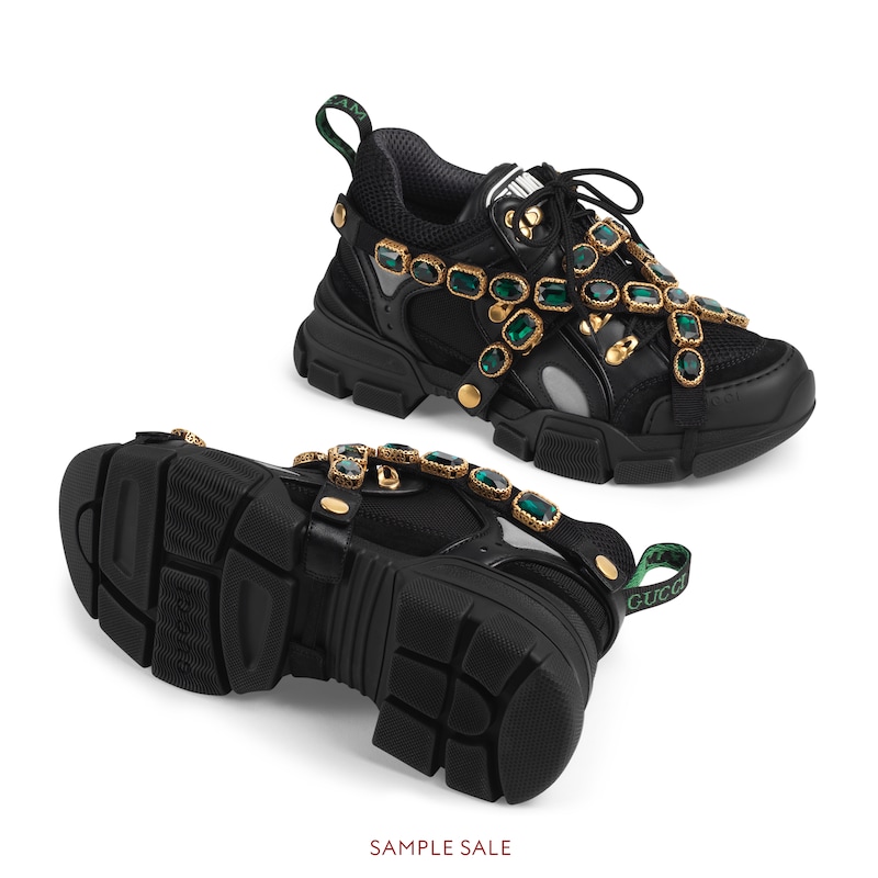 black leather Flashtrek sneaker with removable crystals