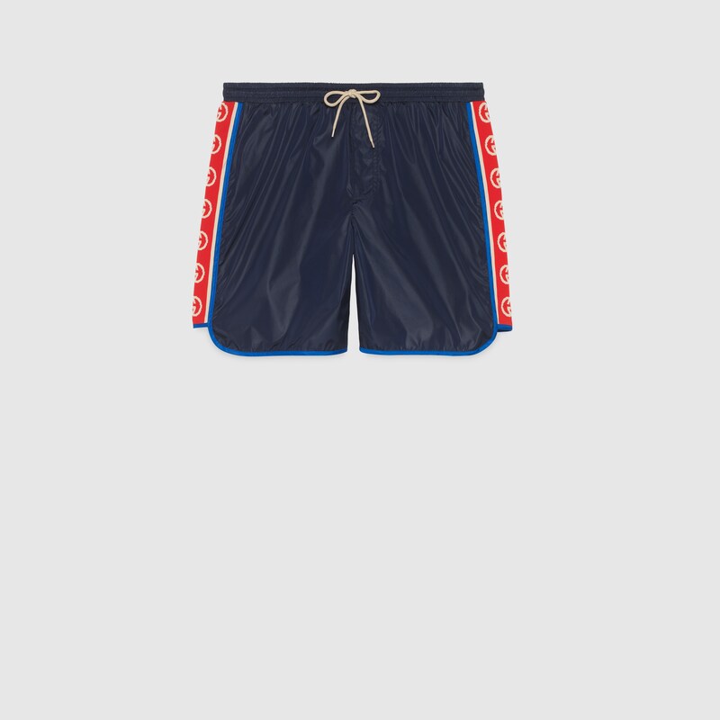 Costume da bagno in nylon con nastro logo in blu intenso | GUCCI® Italia