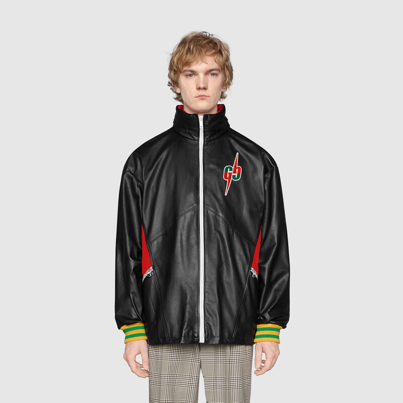 gucci leather jacket bomber