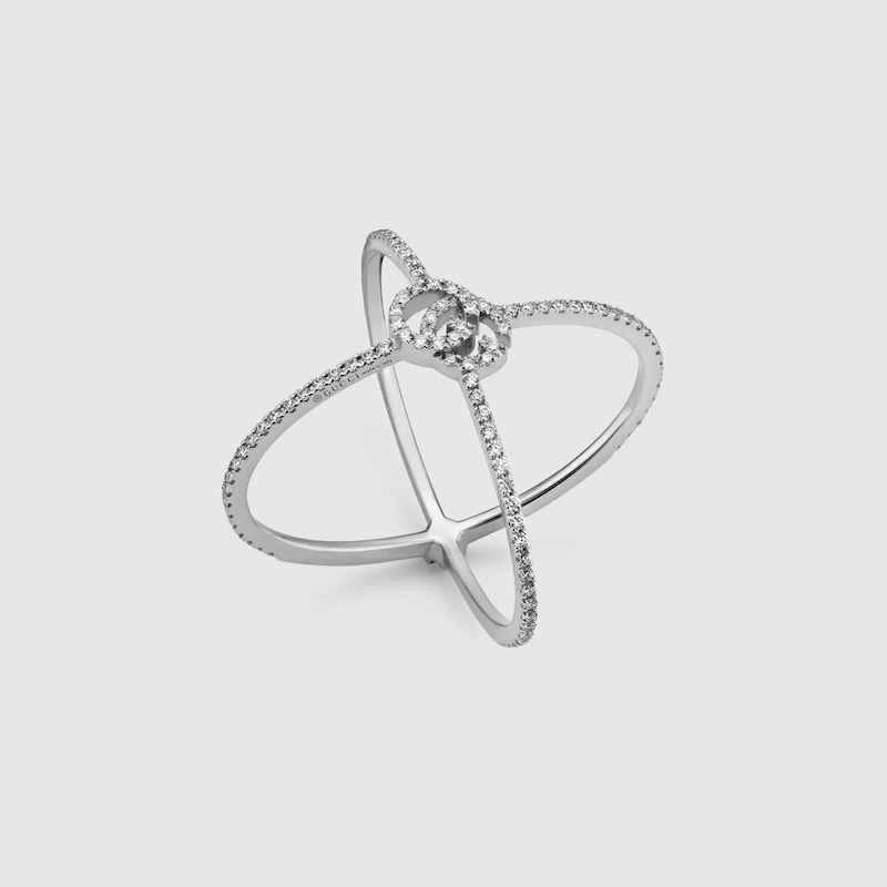 Gg Running Ring In X Form Mit Diamanten In 18 Karatiges Weissgold Gucci Ch