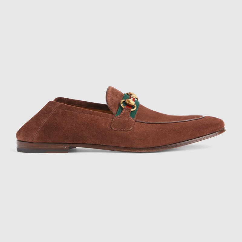Brown Suede Men S Horsebit Loafer With Web Gucci Us