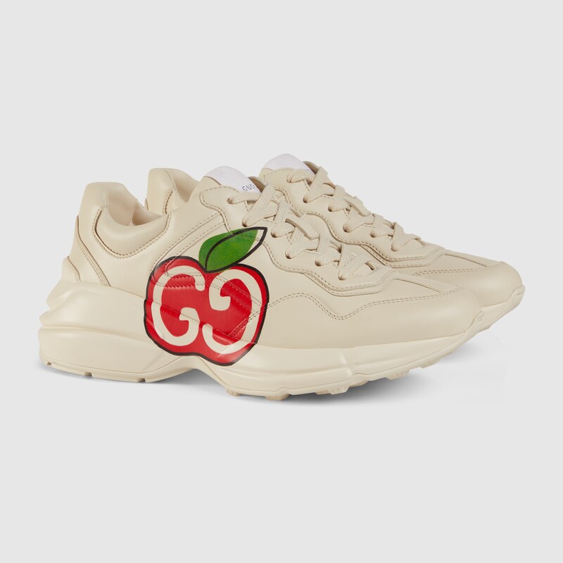 Zapatilla Rhyton con manzana GG para mujer en piel marfil | GUCCI® ES