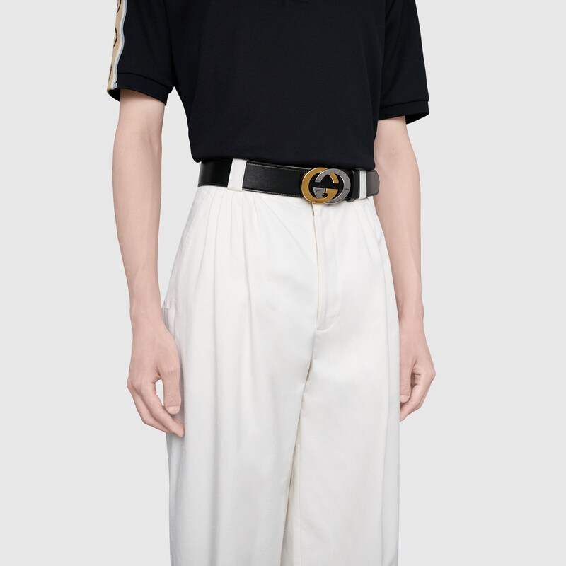 leather belt with interlocking g buckle