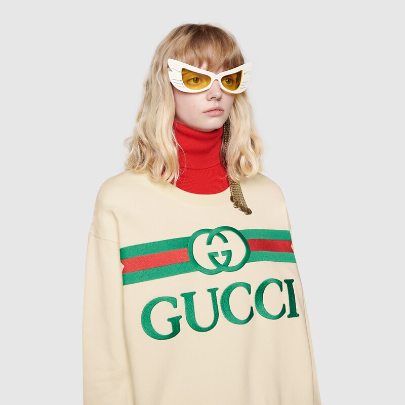 Свитшот свободного кроя с логотипом Gucci inхлопок белого цвета | GUCCI®  International
