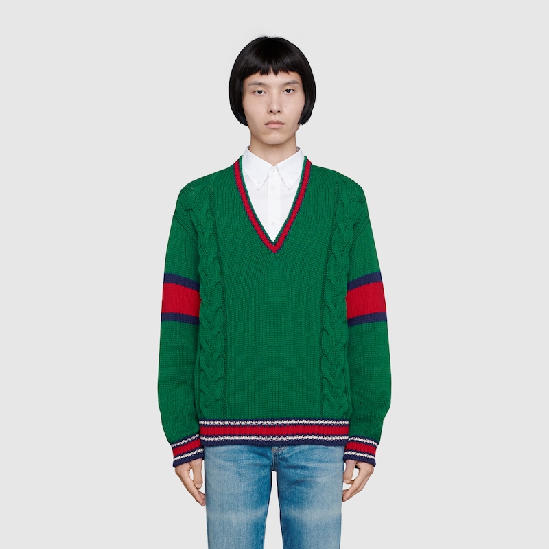 cable knit v neck jumper