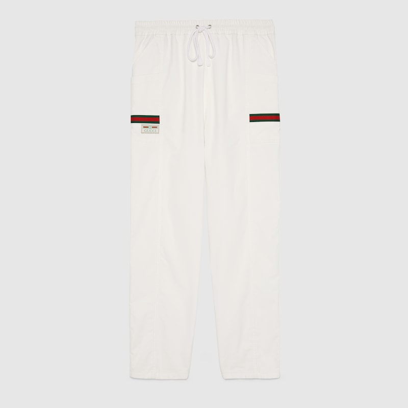 Pantalone in cotone con etichetta Gucci in bianco | GUCCI® Italia