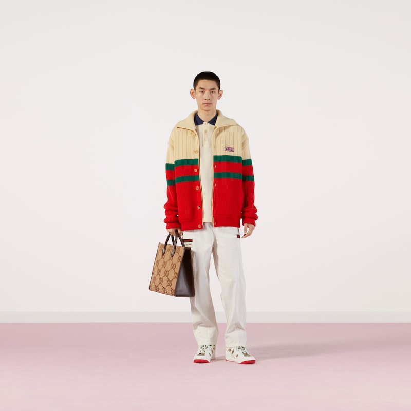 饰gucci标签棉质帆布长裤in白色棉布 Gucci Uk