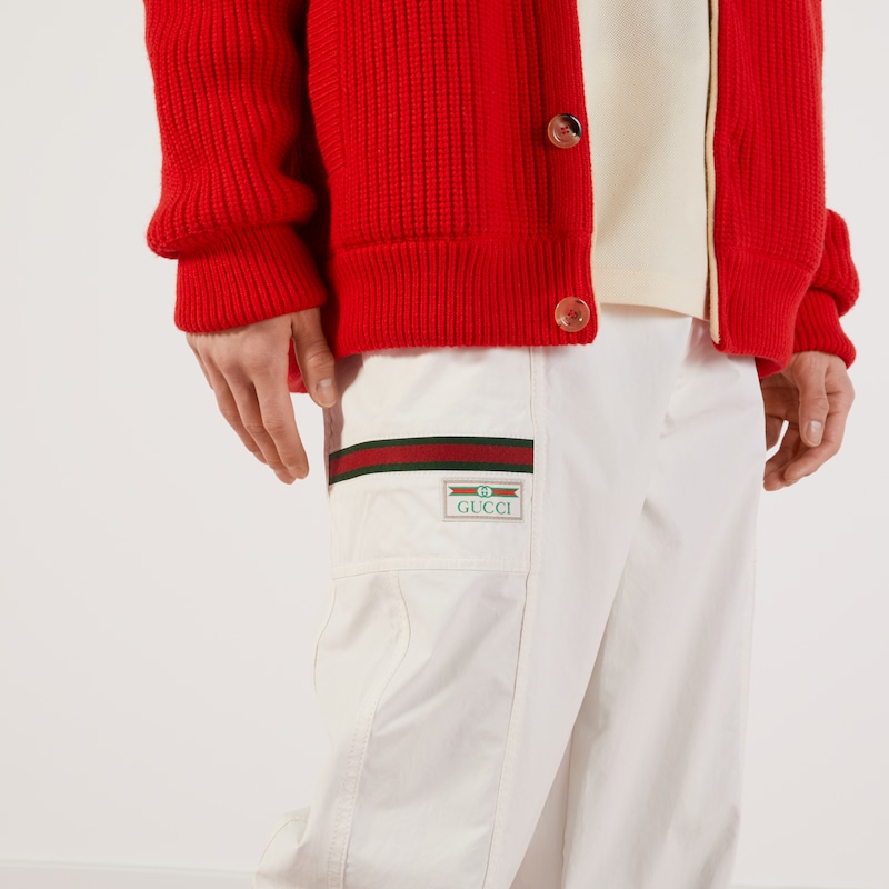 饰gucci标签棉质帆布长裤in白色棉布 Gucci Uk