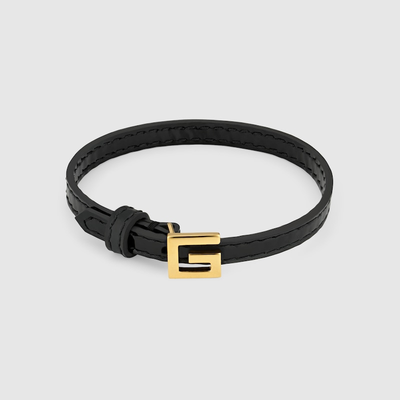 スクエアG レザー ブレスレットブラック パテントレザー | GUCCI® JP