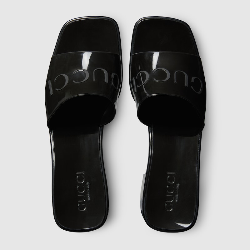 Women's rubber slide sandal in black rubber | GUCCI® US