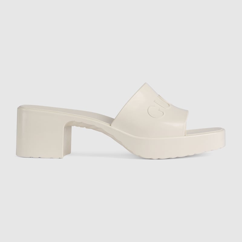 Women's rubber slide sandal in white rubber | GUCCI® US