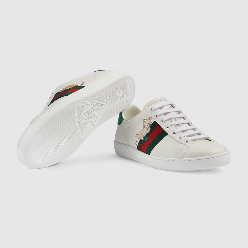 Sneaker Ace donna con gattino in pelle bianca | GUCCI® Italia