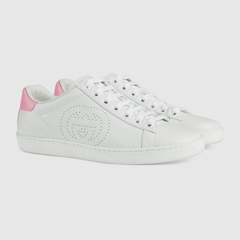 Sneaker Ace donna con GG in pelle bianca e rosa | GUCCI® Italia