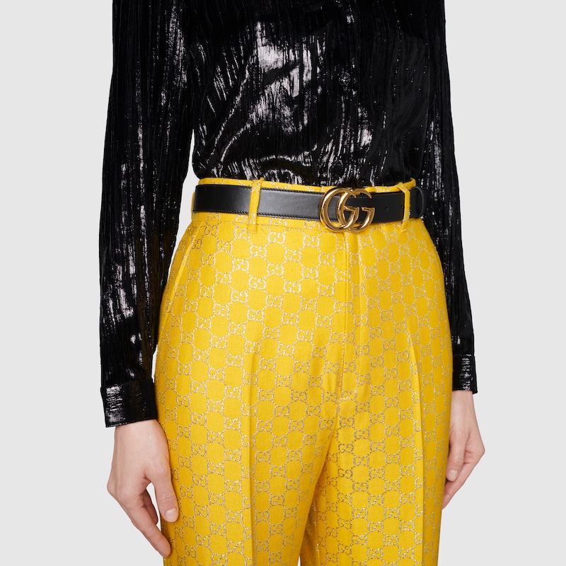 Cintura GG Marmont con fibbia lucida in pelle nera | GUCCI® CH