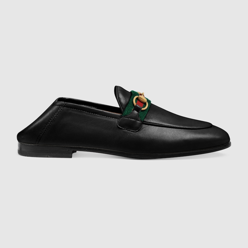 Mocassino donna con nastro Web in pelle nera | GUCCI® Italia