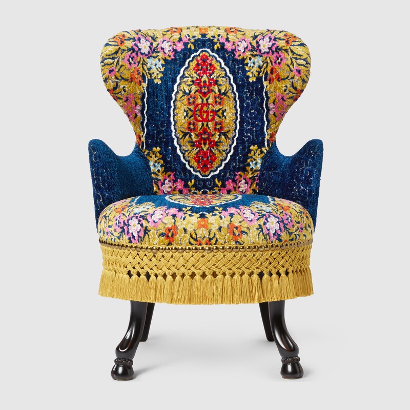 Poltrona con motivo jacquard floreale in velluto in blu | GUCCI® CH