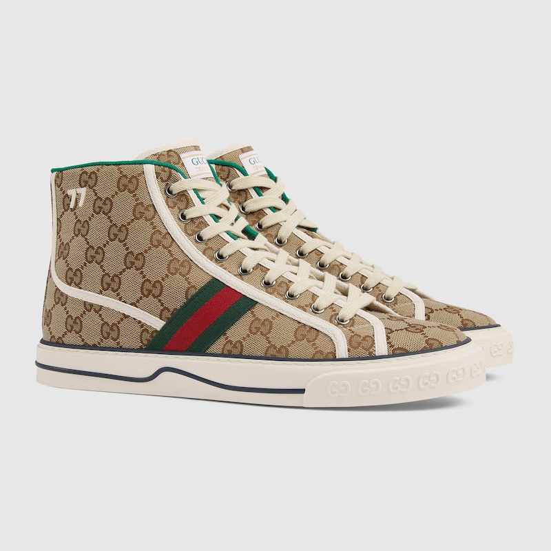 Zapatilla alta Gucci Tennis 1977 para hombre en lona GG en beige y ébano |  GUCCI® ES