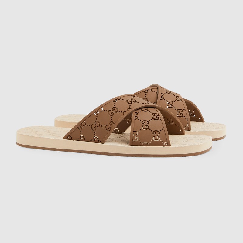 Men's GG slide sandal in brown rubber 