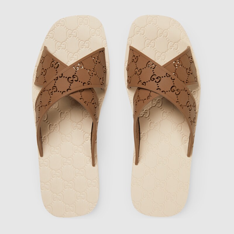 Men's GG slide sandal in brown rubber 