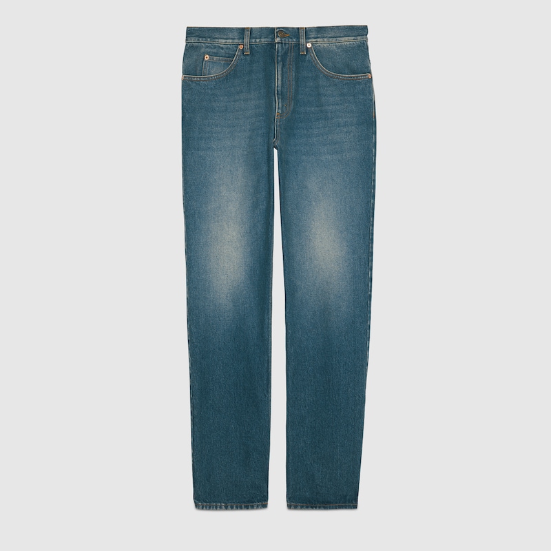 Jeans regular effetto délavé in blu | GUCCI® Italia