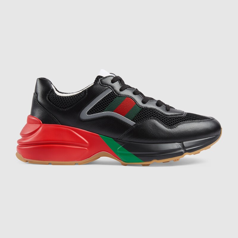 Zapatilla Rhyton para hombre en tejido con efecto piel negro | GUCCI® ES