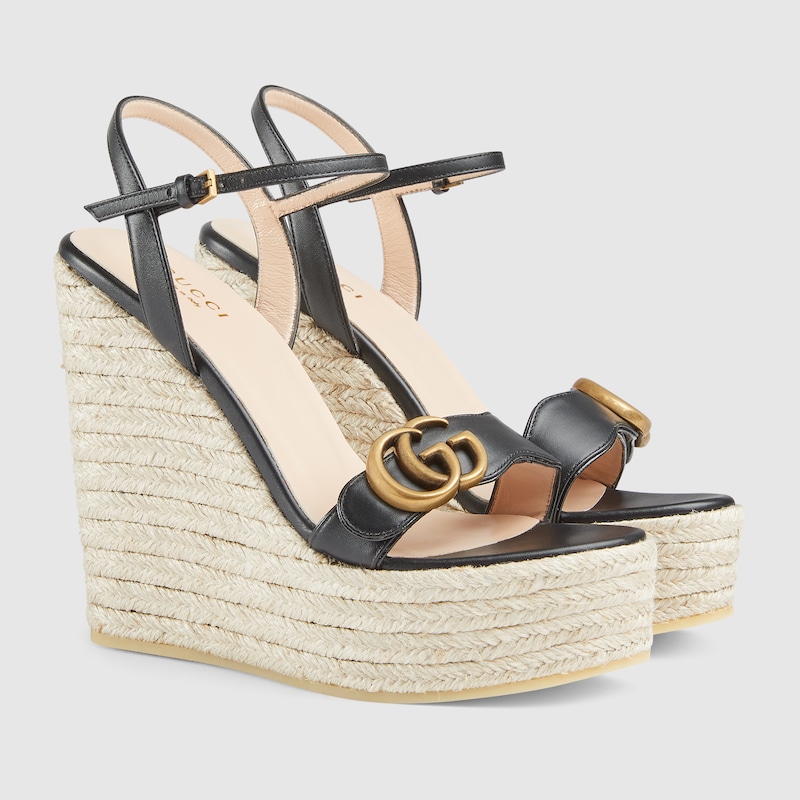 Espadrilles compensées en cuir pour femme en cuir noir | GUCCI® FR
