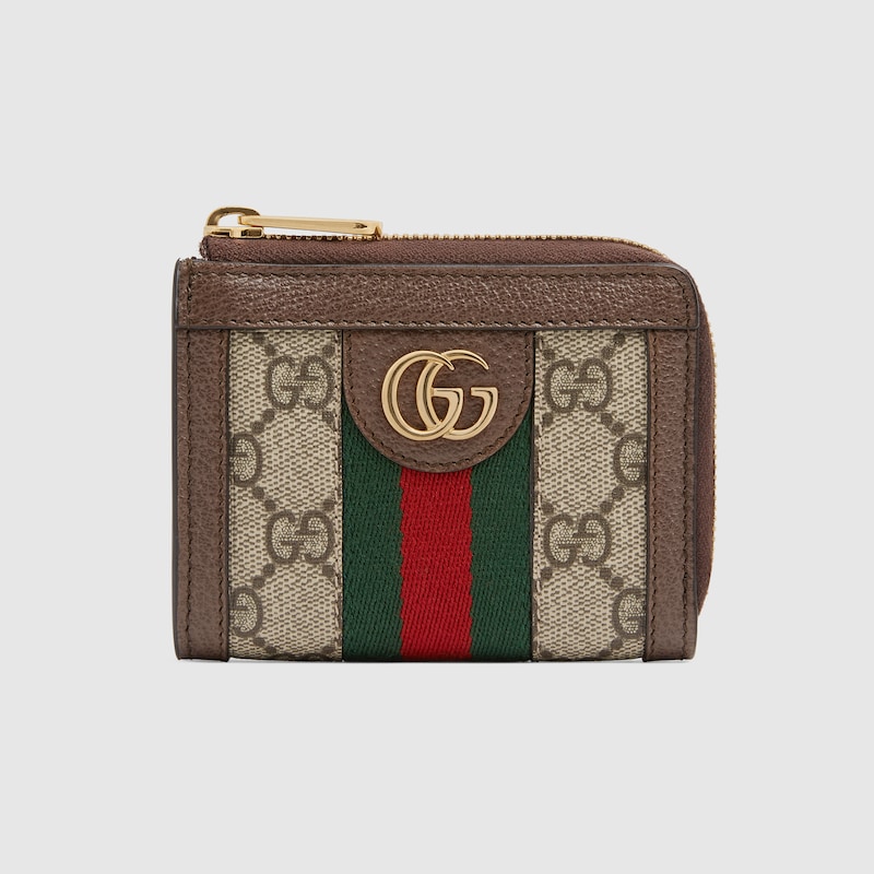Portafoglio con cerniera Ophidia in GG Supreme beige ed ebano | GUCCI®  Italia