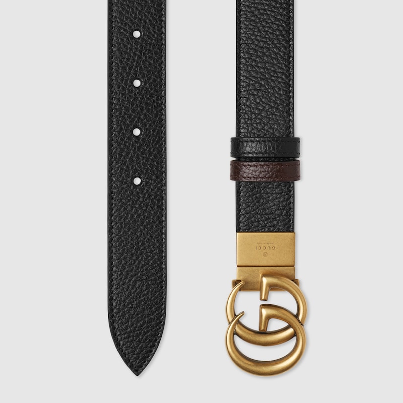 Cintura reversibile con fibbia Doppia G in pelle marrone e nera | GUCCI®  Italia