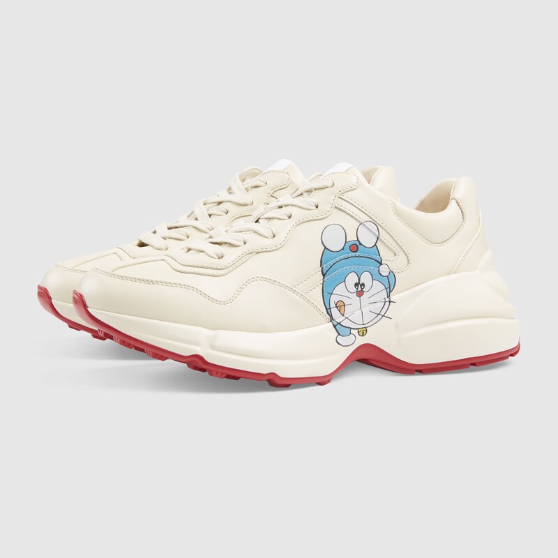 Doraemon X Gucci Women S Rhyton Sneaker In Ivory Leather Gucci Pl Doraemon X Gucci Women S Rhyton Sneaker In Ivory Leather Gucci Pl
