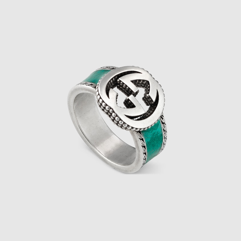 Anello con logo GG in smalto turchese e argento | GUCCI® Italia