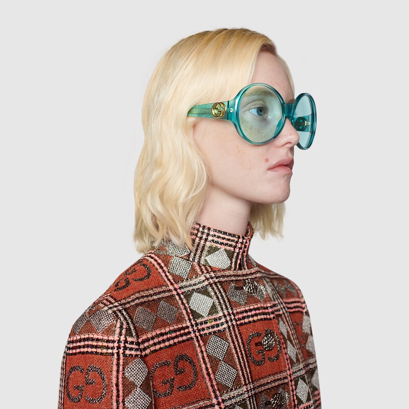 Occhiali da sole rotondi in celeste | GUCCI® Italia