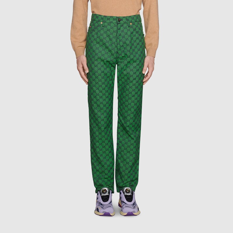 Pantalón de lona con GG en verde y azul GUCCI® ES