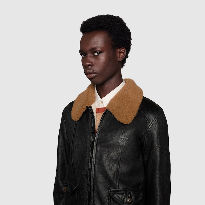 ami shearling leather jacket