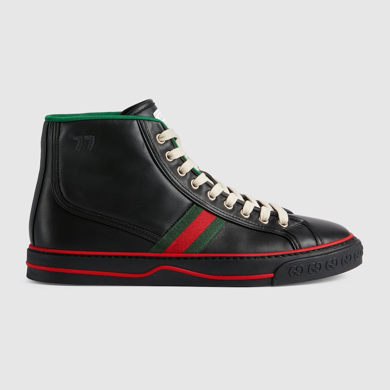 Sneaker alta Gucci Tennis 1977 uomo in pelle nera | GUCCI® Italia