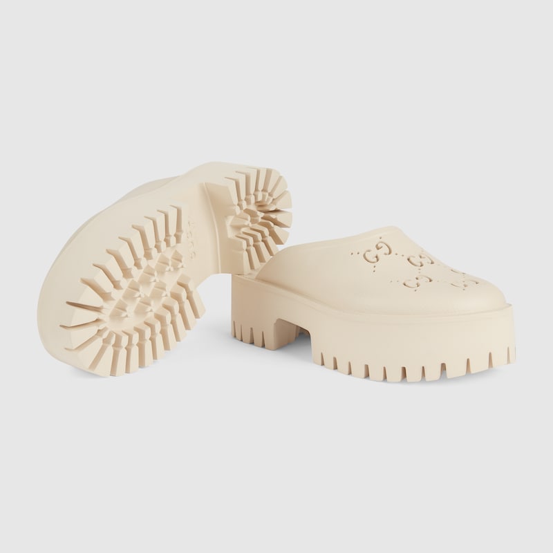 Women's platform perforated G sandal in white rubber | GUCCI® US