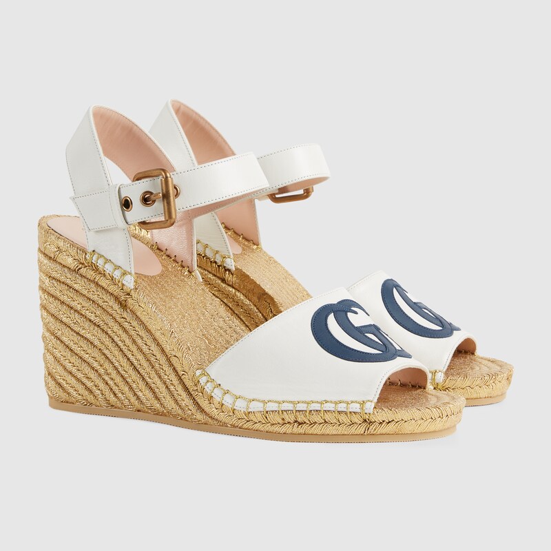Women's espadrille sandal in white leather GUCCI® US