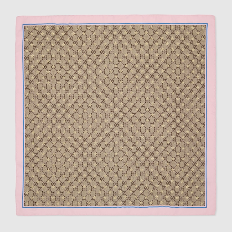 GG print with stars silk scarf in beige and ebony | GUCCI® NL