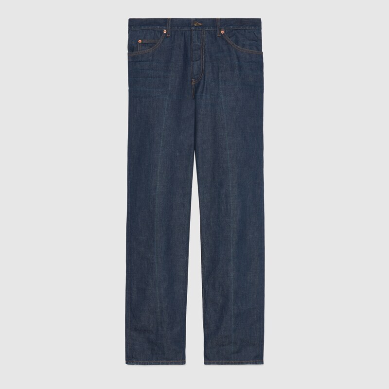Eco washed organic denim trousers in 