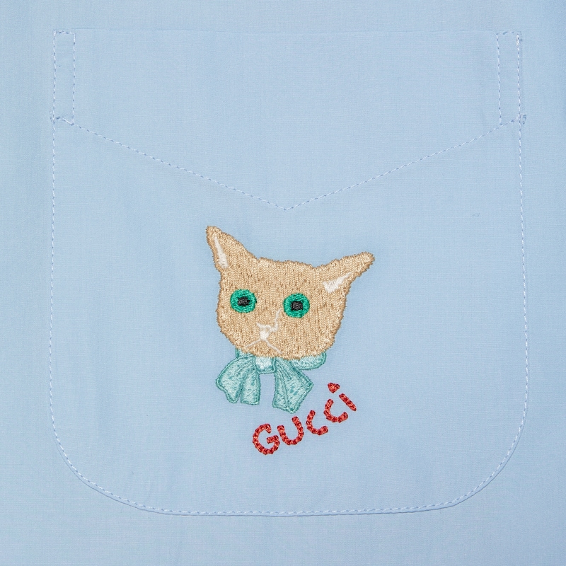 Gucci猫咪棉府绸衬衫in浅蓝色 Gucci Uk