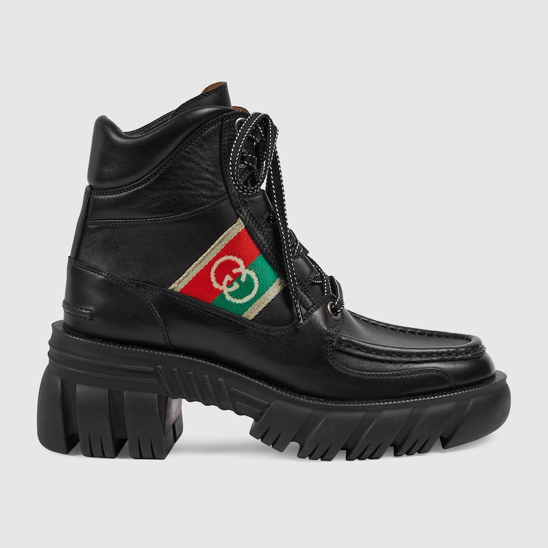 Bottines avec détail GG pour femme en cuir noir | GUCCI® FR