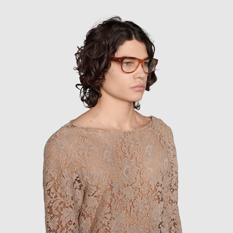 2015 ReEdition cotton lace shirt in camel GUCCI® UK