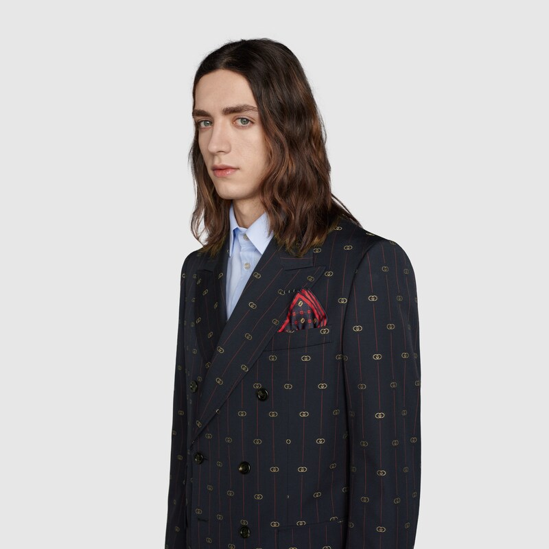 Interlocking G silk pocket square in blue and red GUCCI® Australia