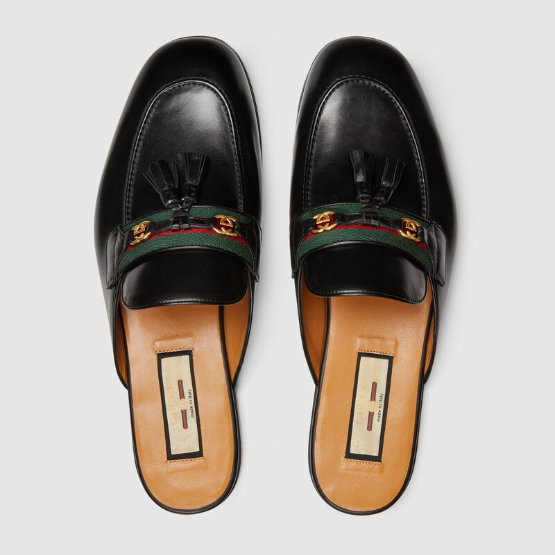 Men's slipper with  in black leather GUCCI® UK
