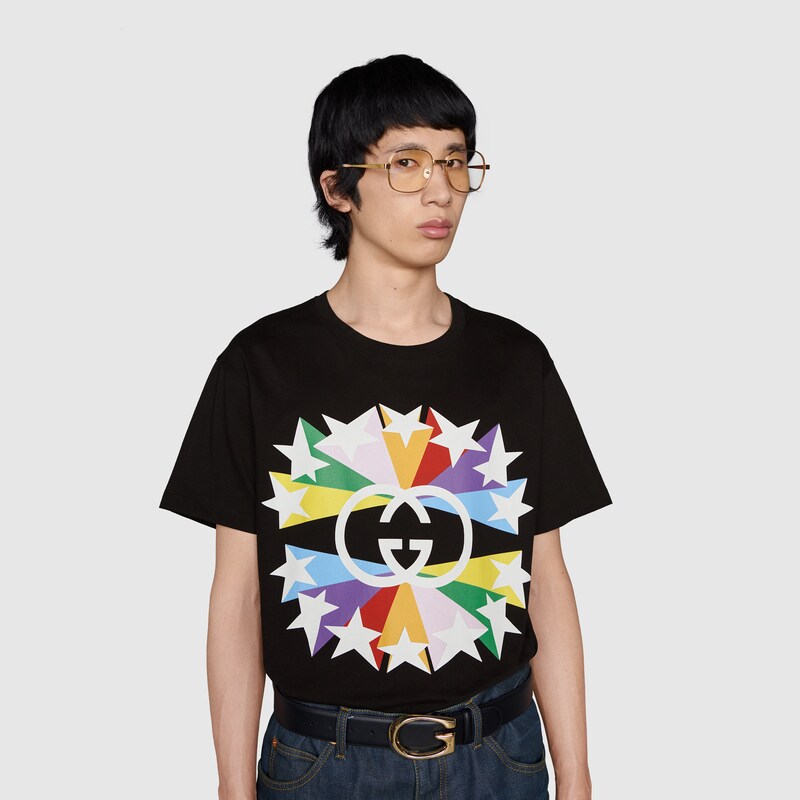 Interlocking G star T-shirt in black 