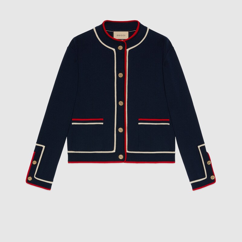 Cardigan in maglia di cotone fine in blu | GUCCI® Italia
