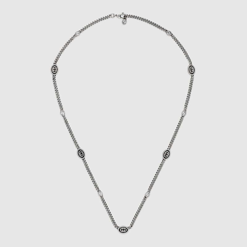 Thin Interlocking G enamel necklace in 