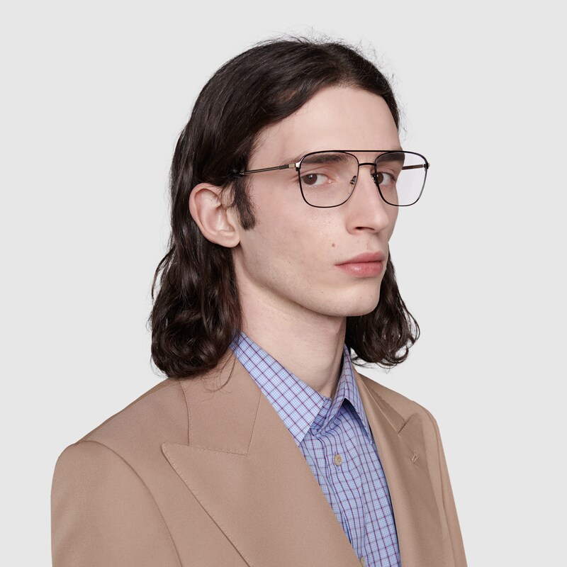 Navigator Optical Glasses In Black And Gold Metal Gucci Us