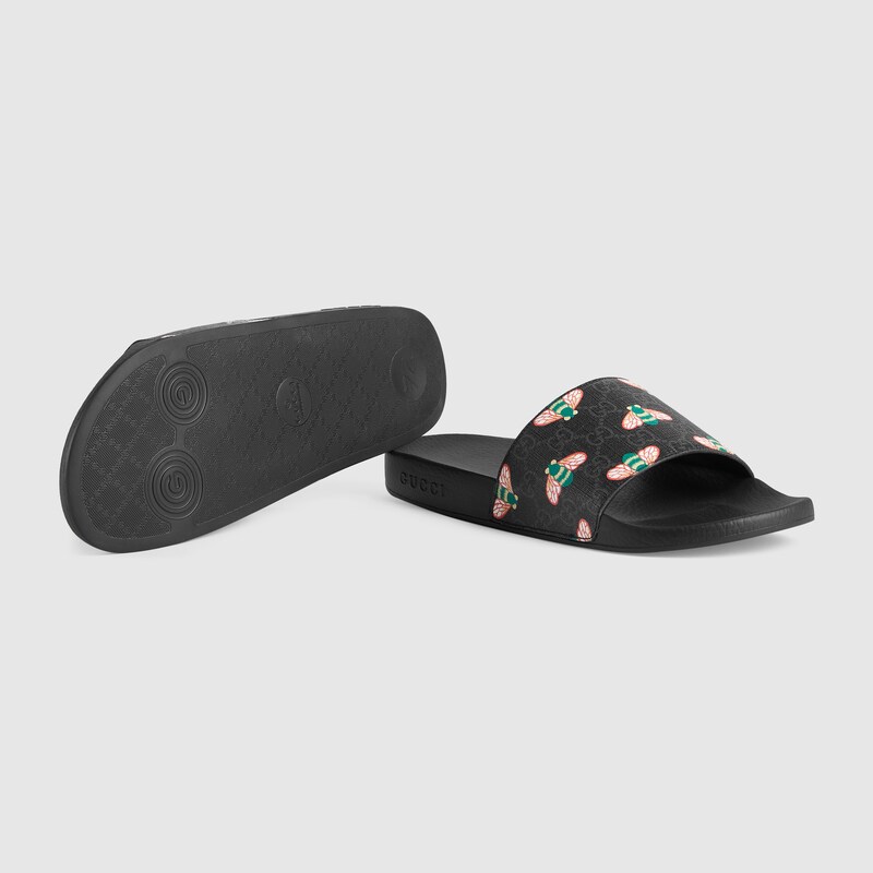 bee print slide black GG Supreme | GUCCI® US